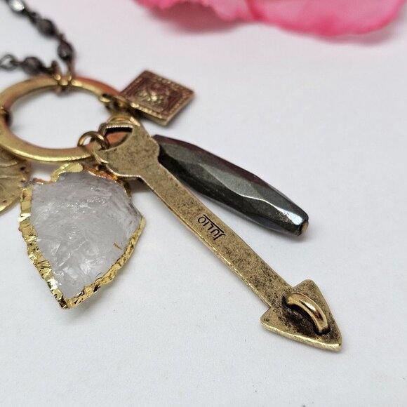 Julio Designs Long Statement Charm Necklace USA Made Gold Tone Chain Necklace - Picture 7 of 12